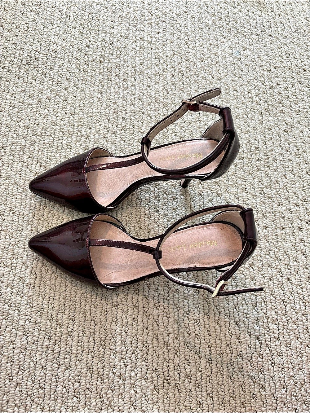 Maiden Lane Pointed Toe Ankle Strap Heels Brown US 6.5